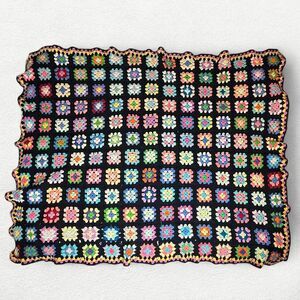 VINTAGE Handmade Crochet Afghan Blanket Throw Granny Square 52” x 66” Large